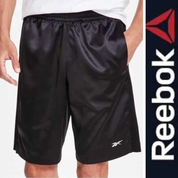 REEBOK - NWT MEN's Sz XL Classic Basketball Satin & Mesh Black Athletic Shorts - Picture 1 of 14